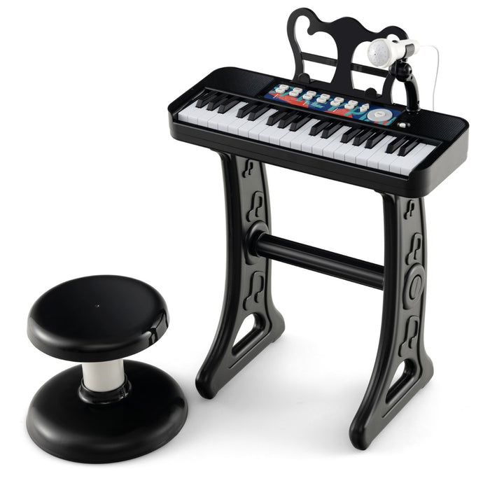 Pianoforte per bambini a 37 tasti con microfono regolabile e leggio rimovibile, Strumento musicale elettronico Nero-Tastiere elettriche