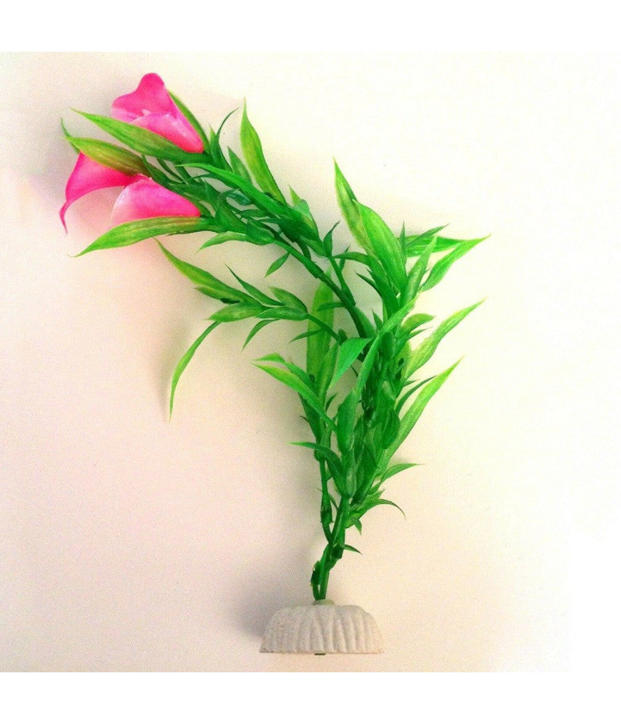 Pianta 25 Cm Piantina Artificiale Per Acquario Piante Finte Plastica Fiore Rosa         