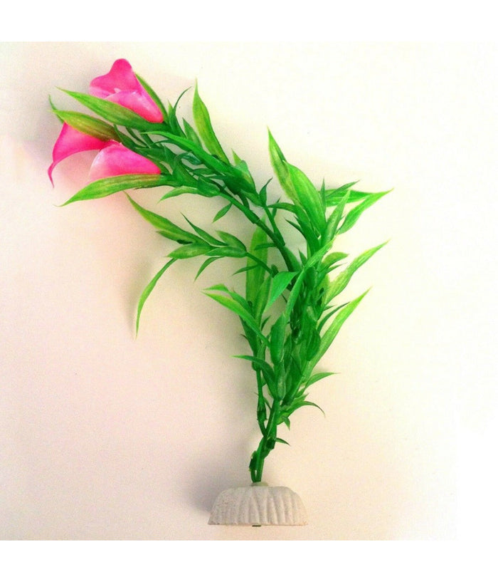 Pianta 25 Cm Piantina Artificiale Per Acquario Piante Finte Plastica Fiore Rosa         
