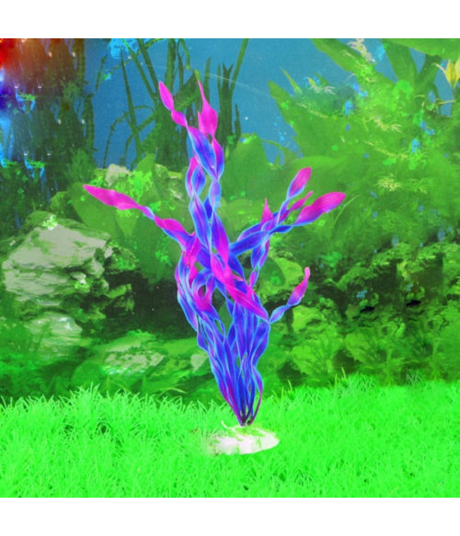 Pianta 32 Cm Piantina Artificiale Per Acquario Piante Finte Plastica Col. Purple         