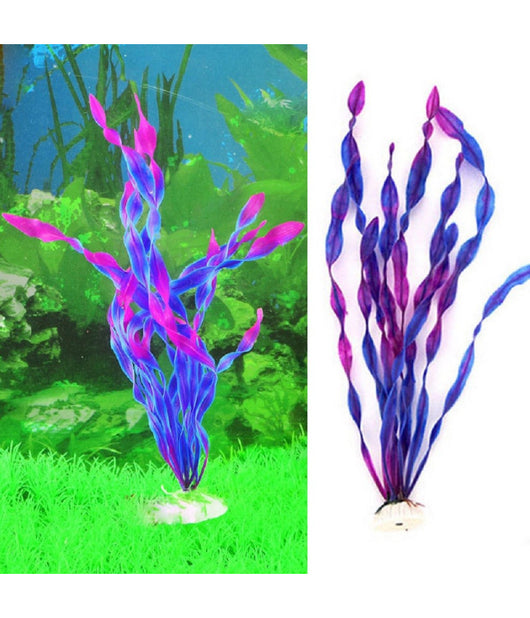 Pianta 37 Cm Piantina Artificiale Per Acquario Piante Finte Plastica Col. Viola         