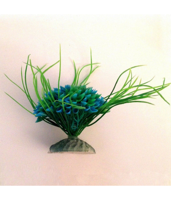 Pianta 7 Cm Piantina Artificiale Acquario Piante Finte Plastica Cespuglio Blu         