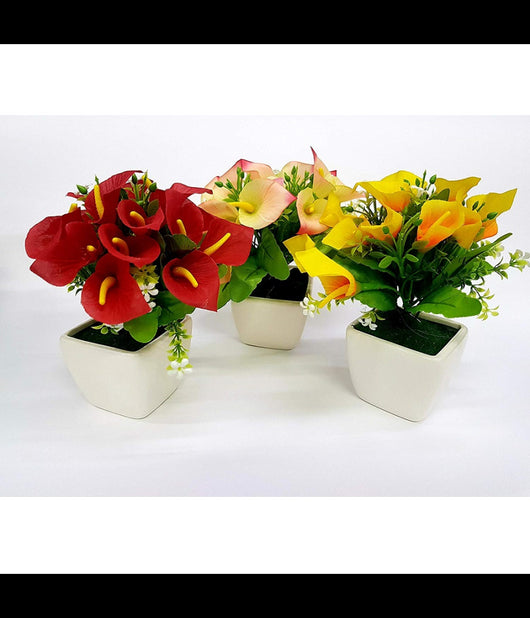 Pianta Calla Finta Colorata 21x7.5cm Vaso Ceramica Decorazione Fiori Scrivania Casa         