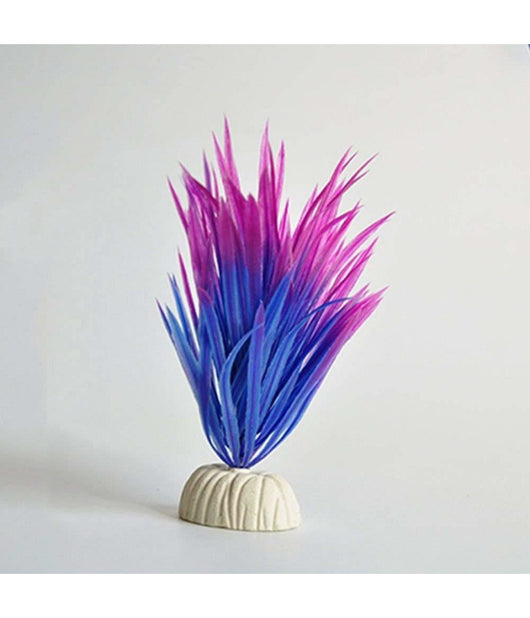 Pianta Piantina Artificiale Per Acquario Piante Finte Plastica Viola Blu Punta         