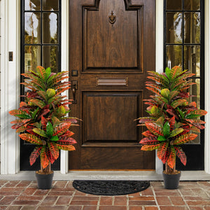 Pianta artificiale di croton 100cm con foglie variopinte tronco naturale in legno, Albero di croton finto per casa-Piante artificiali