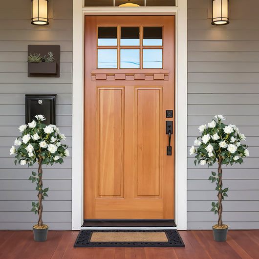 Pianta floreale finta di 120 cm con rose bianche vaso da vivaio in vaso per interni-Albero di fiori artificiali decorazione interna Verde