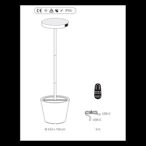 Poldina Reverso Solar L Nera - Lampada a led da terra solare e ricaricabile 11,7W - Piantana da esterno e interno H.156cm