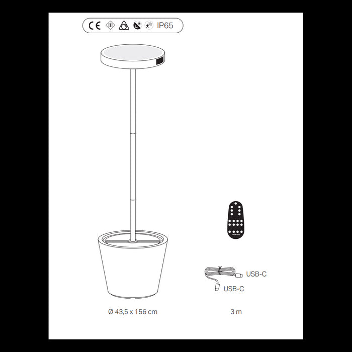 Poldina Reverso Solar L Nera - Lampada a led da terra solare e ricaricabile 11,7W - Piantana da esterno e interno H.156cm