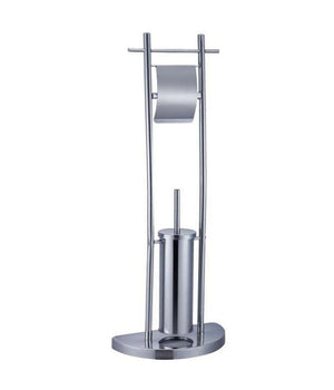 Piantana Bagno Portarotolo Portascopino Acciaio Cromato Da Terra Wc Altezza 84cm         