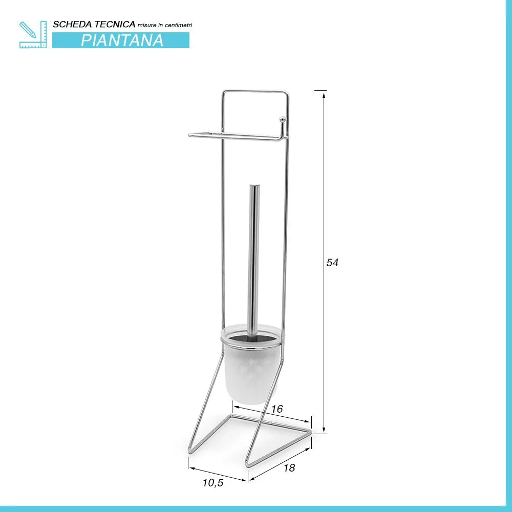 Piantana bagno portascopino e portarotolo cromata in acciaio