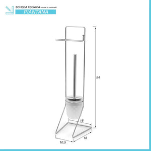 Piantana bagno portascopino e portarotolo cromata in acciaio