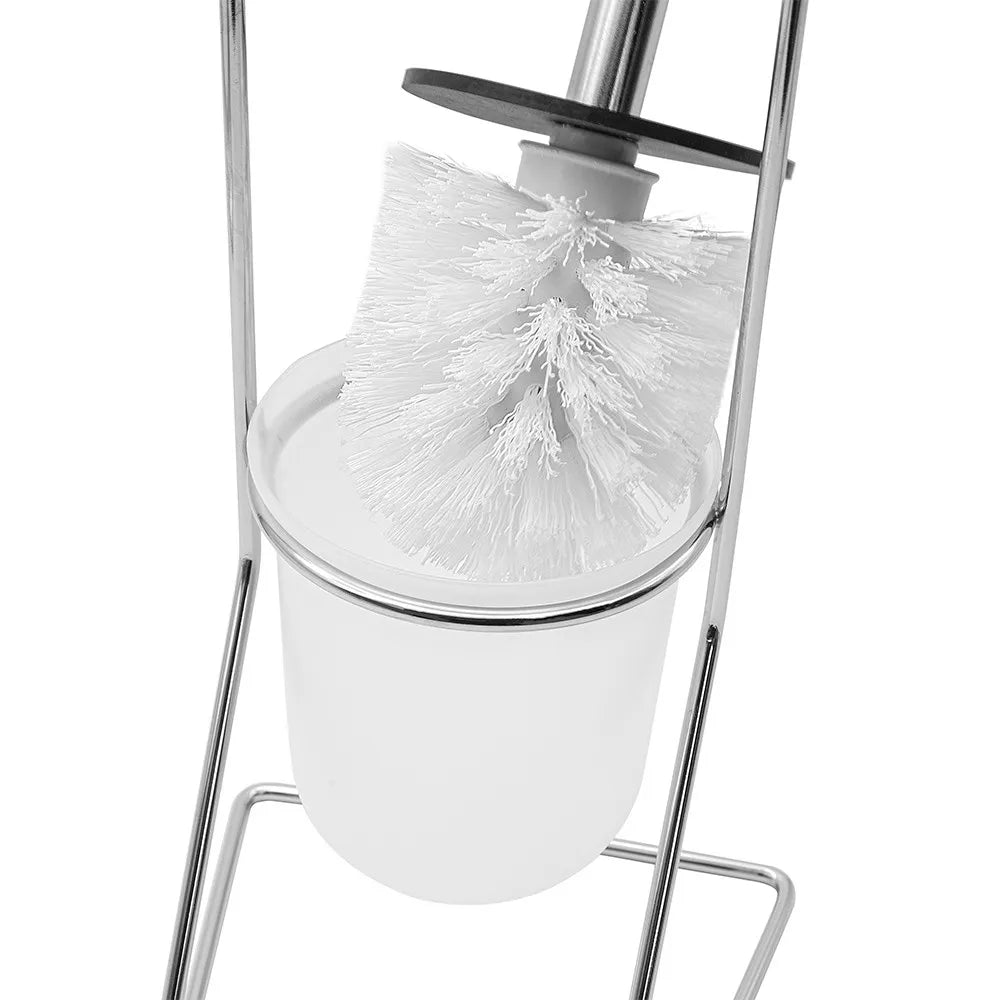 Piantana bagno portascopino e portarotolo cromata in acciaio