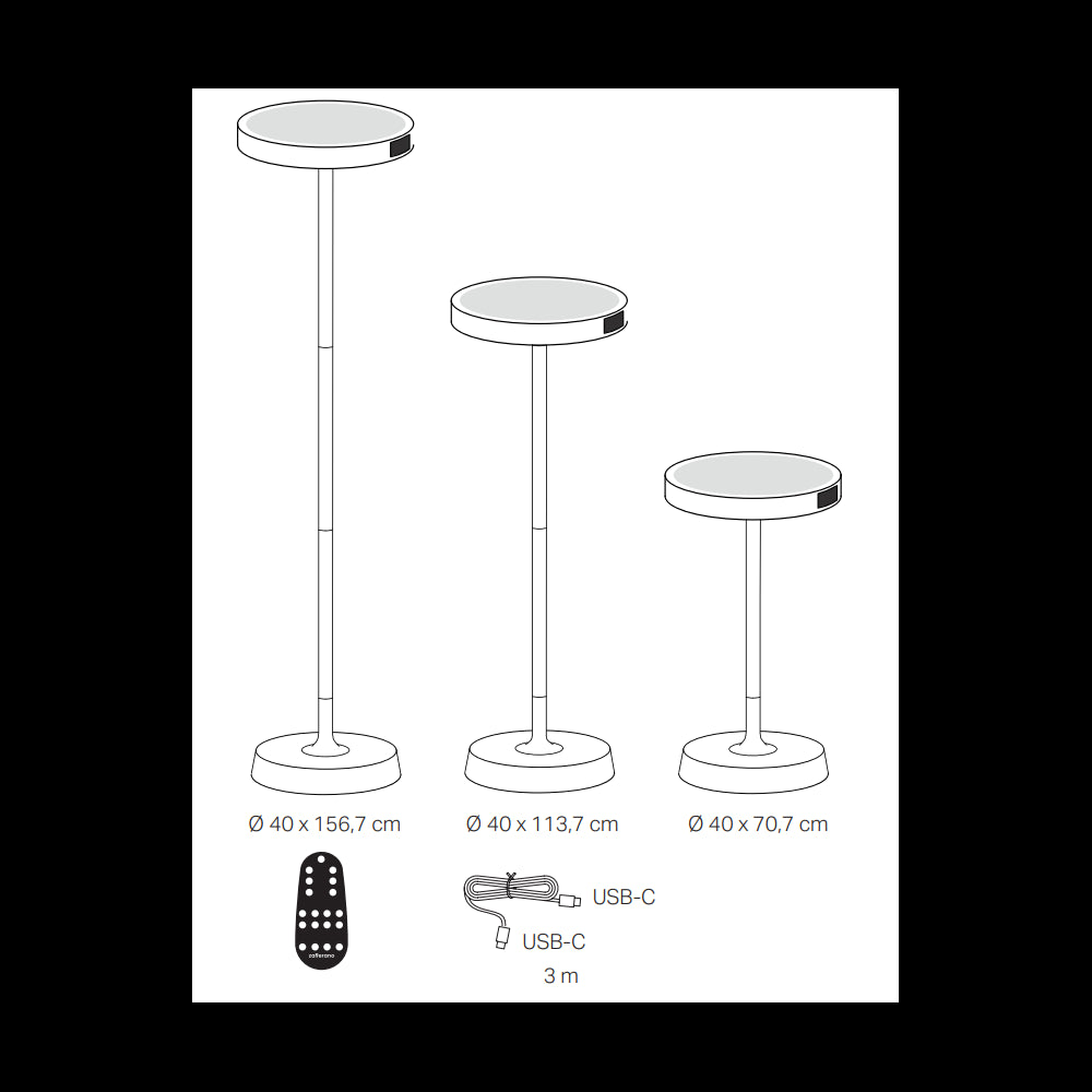 Barbell Solar RF - Lampada a led da terra solare e ricaricabile 65W - Piantana da esterno 3 altezze 156-113-70 cm Corten