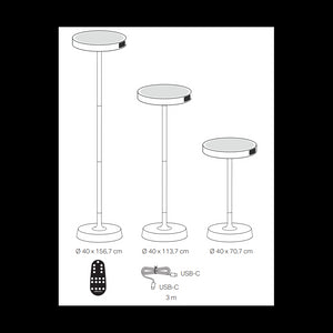 Barbell Solar RF - Lampada a led da terra solare e ricaricabile 65W - Piantana da esterno 3 altezze 156-113-70 cm Salvia