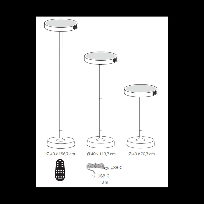 Barbell Solar RF - Lampada a led da terra solare e ricaricabile 65W - Piantana da esterno 3 altezze 156-113-70 cm Salvia