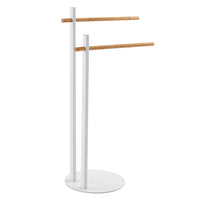 Piantana Porta Asciugamani Bianca con Bracci in Legno di Bambù