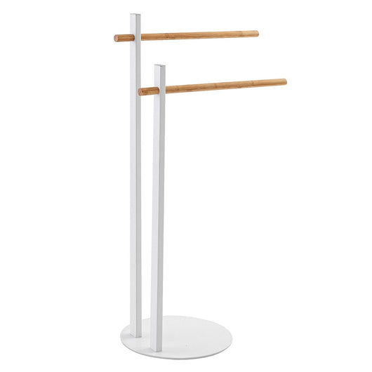 Piantana Porta Asciugamani Bianca con Bracci in Legno di Bambù
