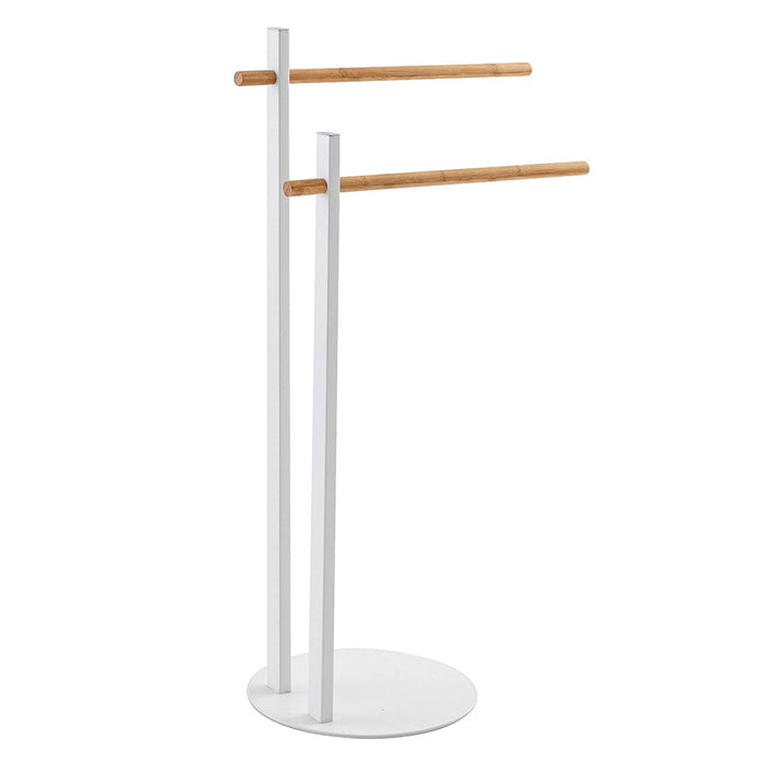 Piantana Porta Asciugamani Bianca con Bracci in Legno di Bambù