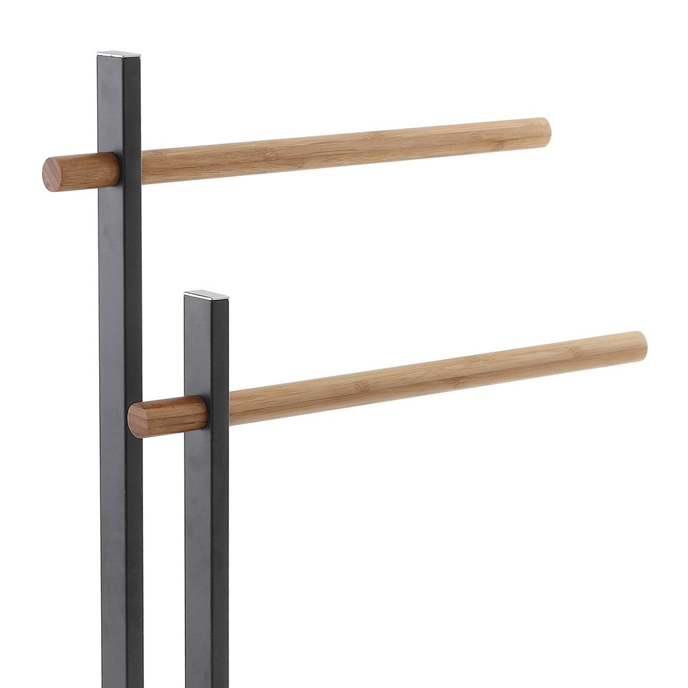 Piantana Porta Asciugamani Nera e Legno di Bambù