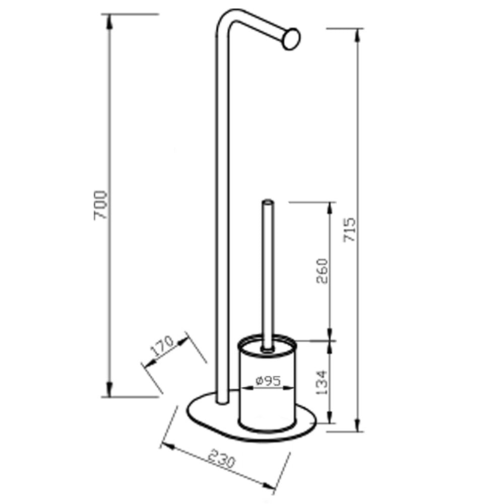 Piantana Porta Rotolo e Porta Scopino Nera Opaca Base Ovale