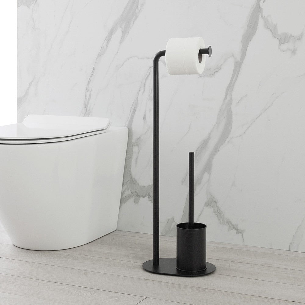 Piantana Porta Rotolo e Porta Scopino Nera Opaca Base Ovale