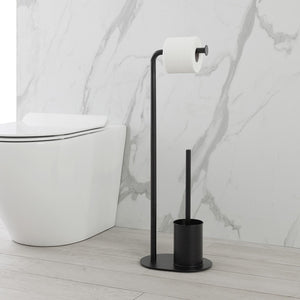 Piantana Porta Rotolo e Porta Scopino Nera Opaca Base Ovale