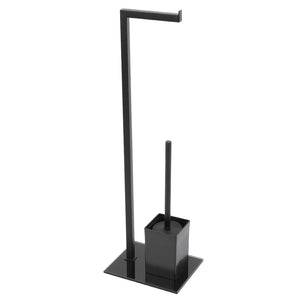 Piantana portarotolo e portascopino Nero Opaco con base in vetro Lucida