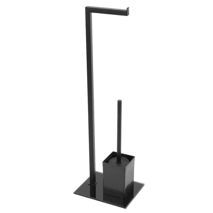 Piantana portarotolo e portascopino Nero Opaco con base in vetro Lucida