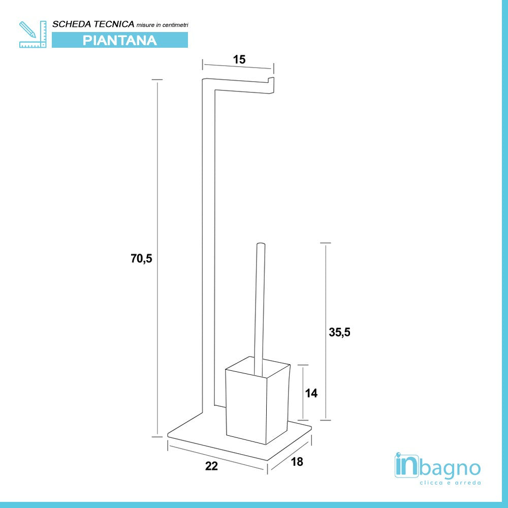 Piantana portarotolo e portascopino Nero Opaco con base in vetro Lucida