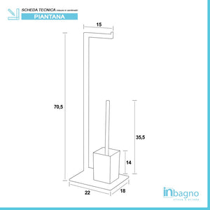 Piantana portarotolo e portascopino Nero Opaco con base in vetro Lucida