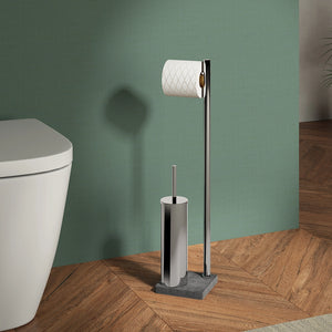 Piantana portarotolo e portascopino Gedy in acciaio e base grigia | Trilly