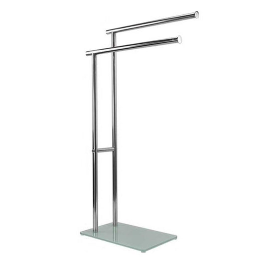 Trade Shop - Piantana Portasciugamani Arredo Bagno 2 Bracci Metallo Cromato Base Vetro 59967 -
