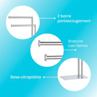 Piantana portasciugamani dappoggio in acciaio satinato con 2 braccia