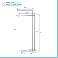 Piantana portasciugamani dappoggio in acciaio satinato con 2 braccia