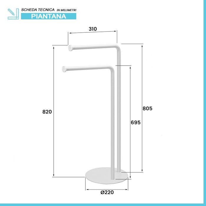 Piantana portasciugamani in acciaio bianco con braccia orientabili