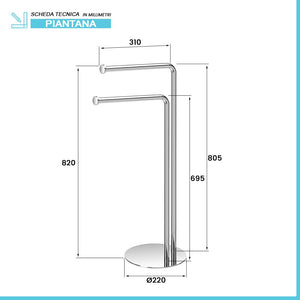 Piantana portasciugamani in acciaio cromato con braccia orientabili