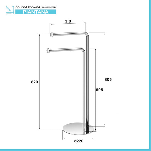 Piantana portasciugamani in acciaio cromato con braccia orientabili