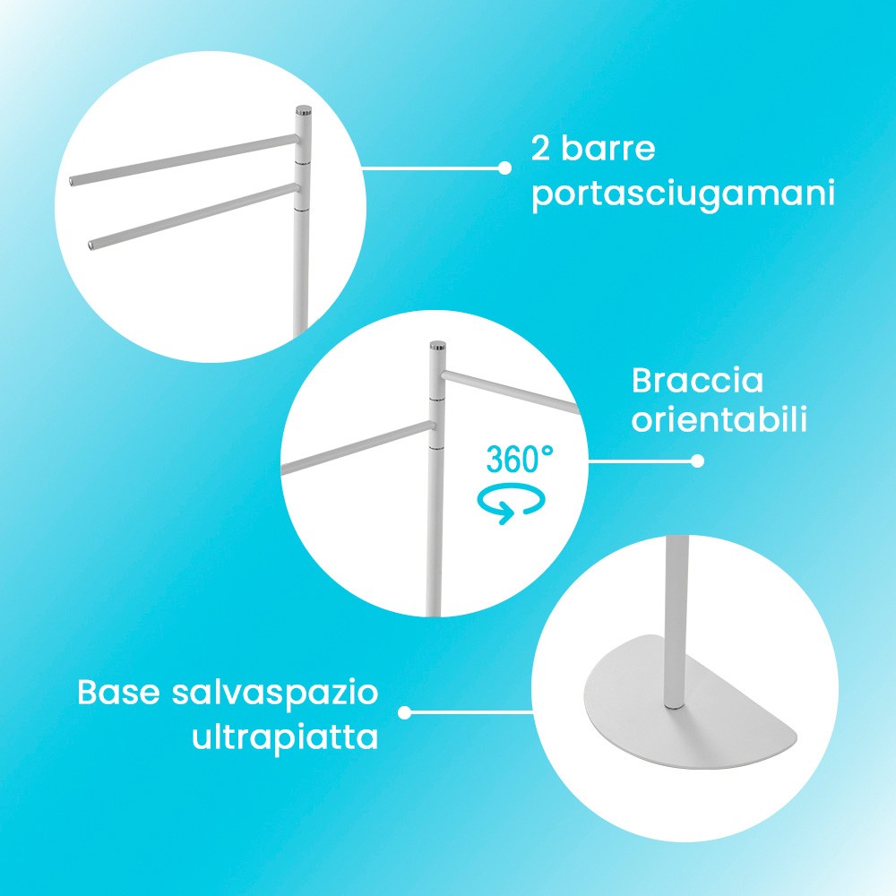 Piantana Portasciugamani Salvaspazio 2 Bracci Bianca