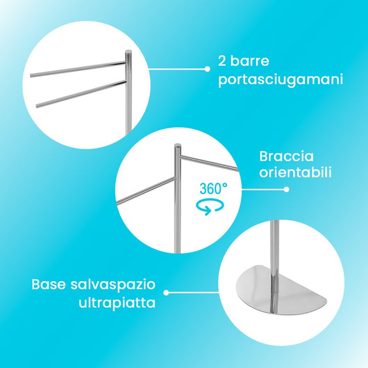 Piantana Portasciugamani Salvaspazio 2 Bracci Cromo Lucido