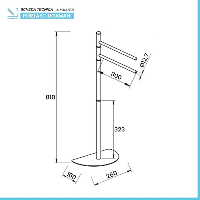 Piantana portasciugamani salvaspazio nero opaco braccia orientabili