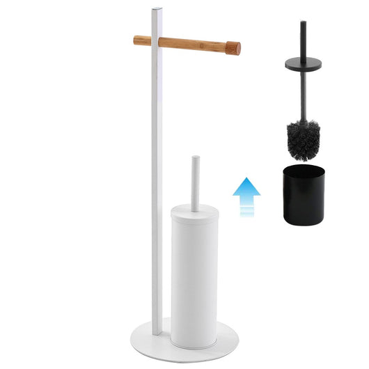 Piantana Portascopino e Porta Rotolo Bianca in Legno di Bambù