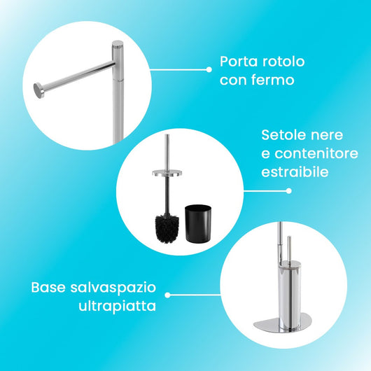 Piantana Portascopino e portarotolo salvaspazio cromo