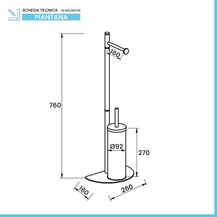 Piantana Salvaspazio Bianca Portarotolo e scopino in Acciaio