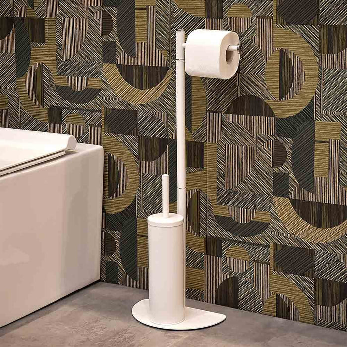 Piantana Salvaspazio Bianca Portarotolo e scopino in Acciaio