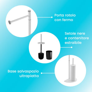 Piantana Salvaspazio Bianca Portarotolo e scopino in Acciaio