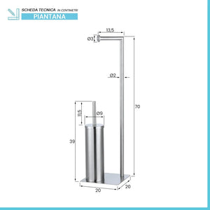 Piantana wc in acciaio satinato con portarotolo e portascopino