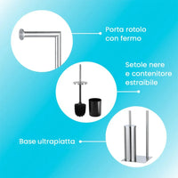 Piantana wc in acciaio satinato con portarotolo e portascopino