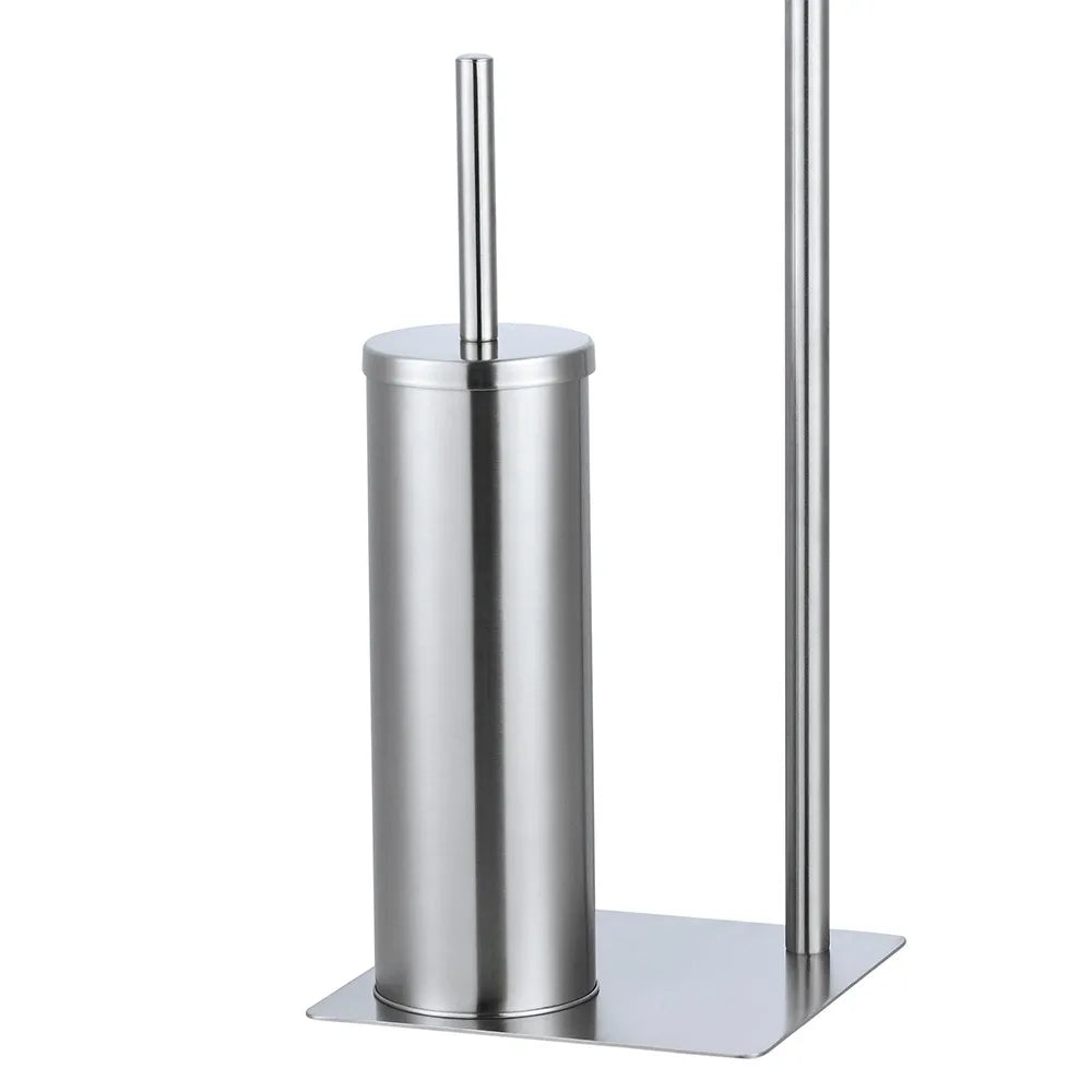 Piantana wc in acciaio satinato con portarotolo e portascopino