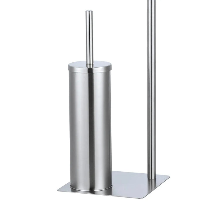 Piantana wc in acciaio satinato con portarotolo e portascopino