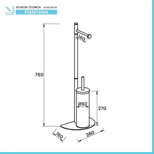 Piantana wc salvaspazio nero opaco con portarotolo e portascopino
